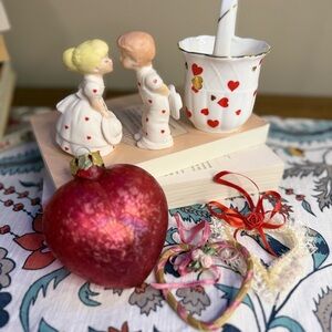 Vintage Kitsch Valentine Decor Lot with Ornaments and Figurines